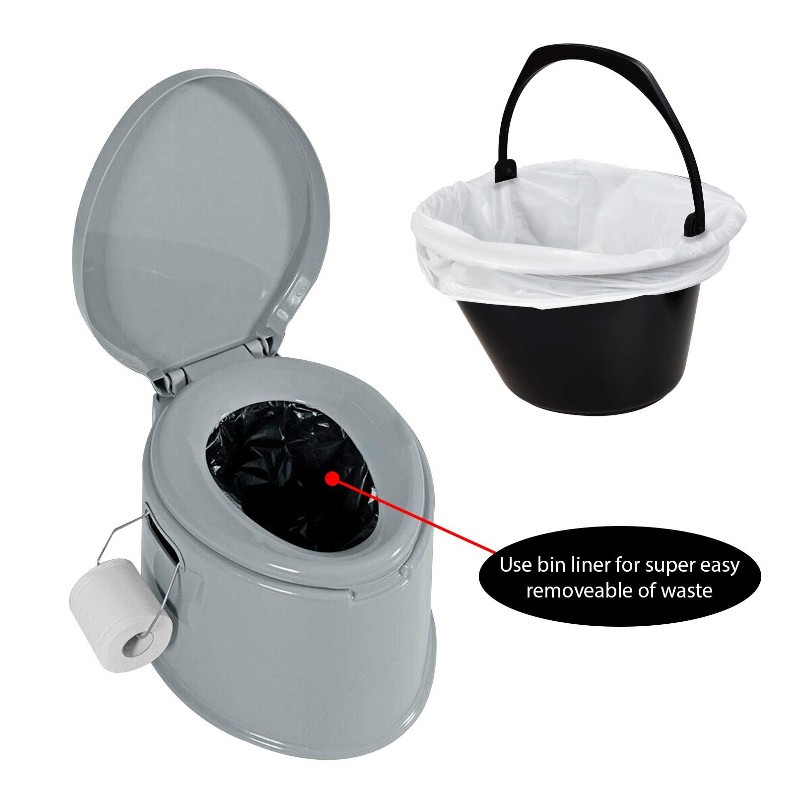 Adult Size Portable 5L Camping Toilet With Loo Roll Holder Bucket Seat