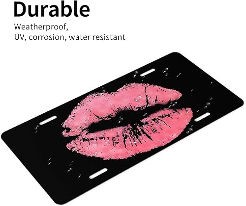 Miniatura 5 de Vintage Kiss - Placa de matrícula de aluminio con diseño de labios rosados, cubierta de metal para placa frontal de automóvil, accesorio de