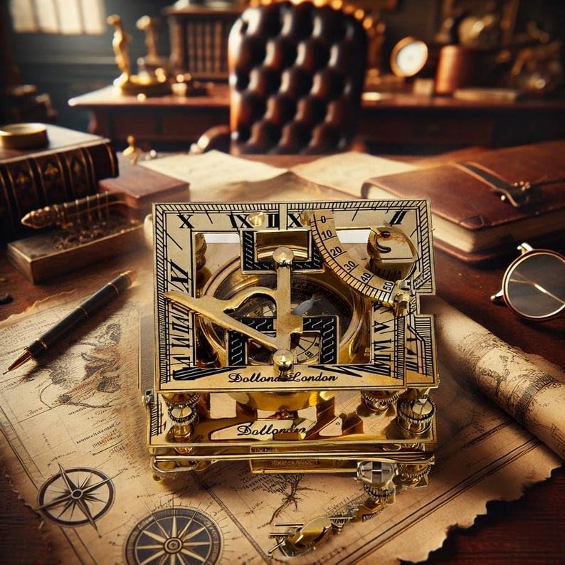Brújula de reloj de sol de latón: herramienta náutica de navegación estilo antiguo de 3 pulgadas miniatura 3