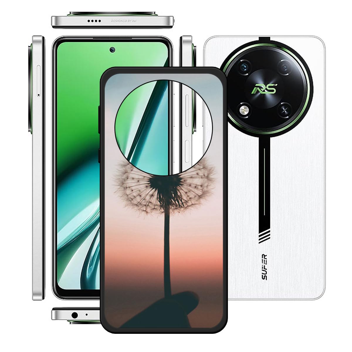 LCEHTOGYE Cover per Itel RS4,Nero Custodie Morbido Silicone Case Ultra