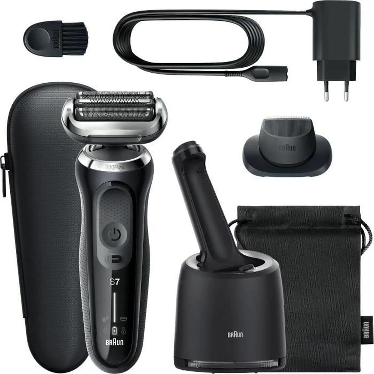 Braun Series 7 71-N7200cc Afeitadora Eléctrica 360° Flex, Uso en Seco y en Mojado, con Recortadora de Precisión, Centro de Limpieza SmartCare, Negro