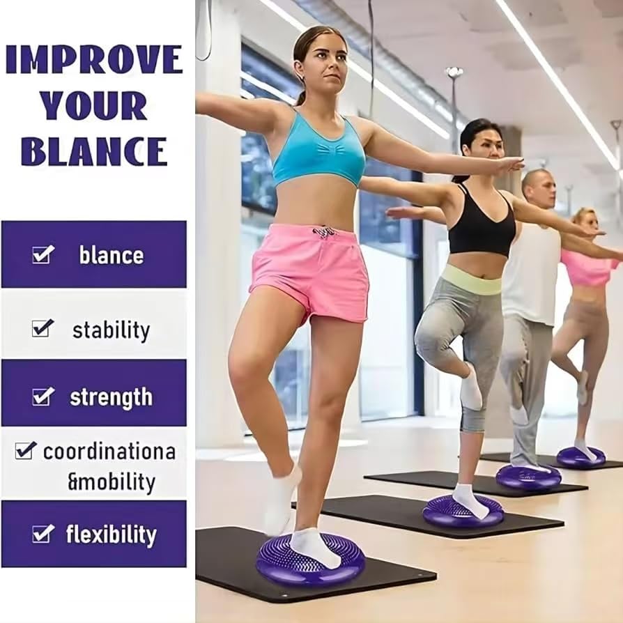 Erwachsene Balancekissen Ballsitzkissen mit Luftpumpe, Durchmesser 33cm Balance Training Yoga Matte Massage Board Physiokissen für Core, Koordination, Fitness Rückentraining Pad (Lila)