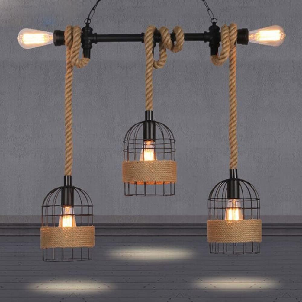 Boerderijkooikroonluchter met henneptouw Retro verstelbare hanglamp voor eetkamer hanglamp touwlicht