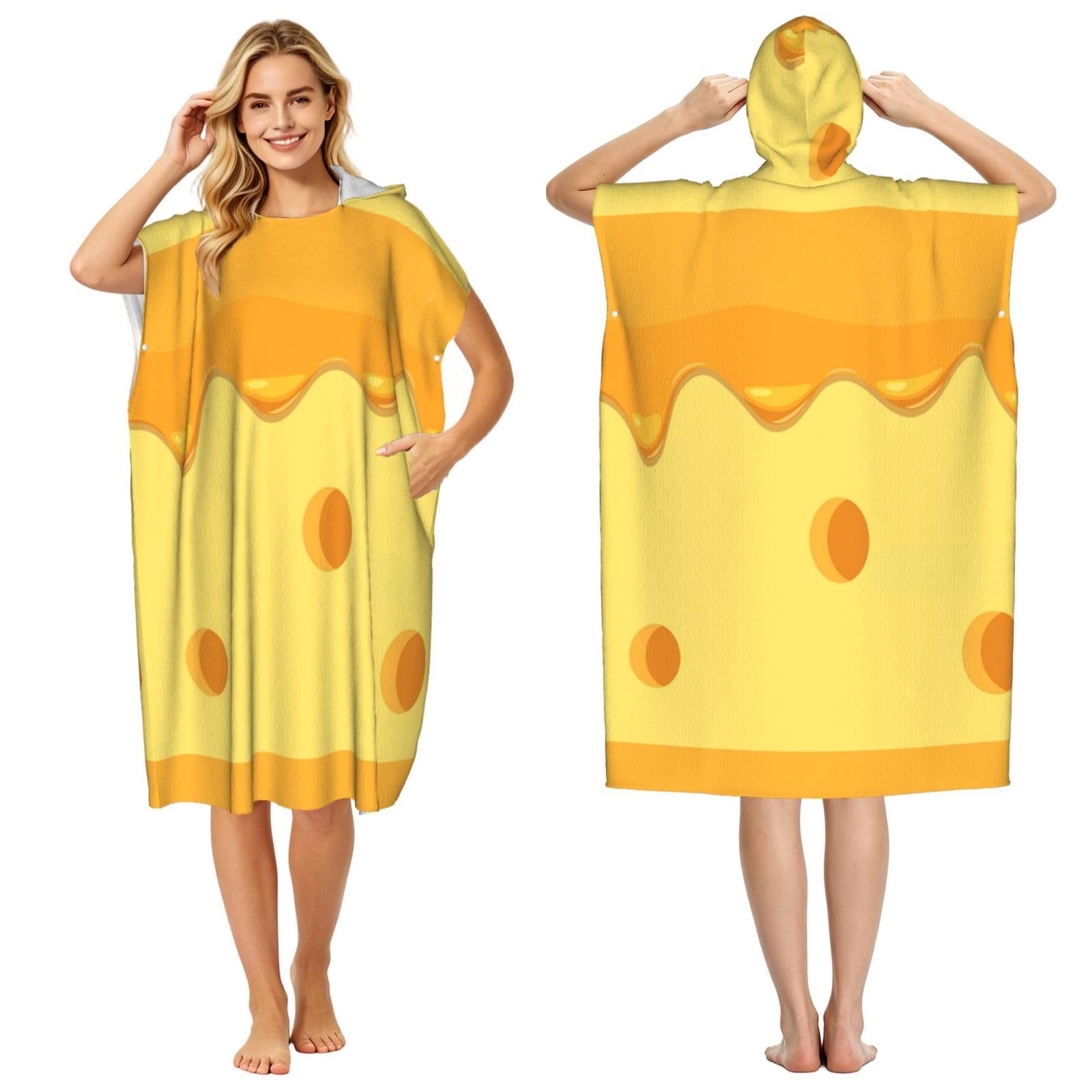 Poadnly Pasta Cheese Food Pattern, Adult Hooded Beach Towel 90 x 110 cm,Changing Bath Robe, Surf Poncho Towel For Women Men