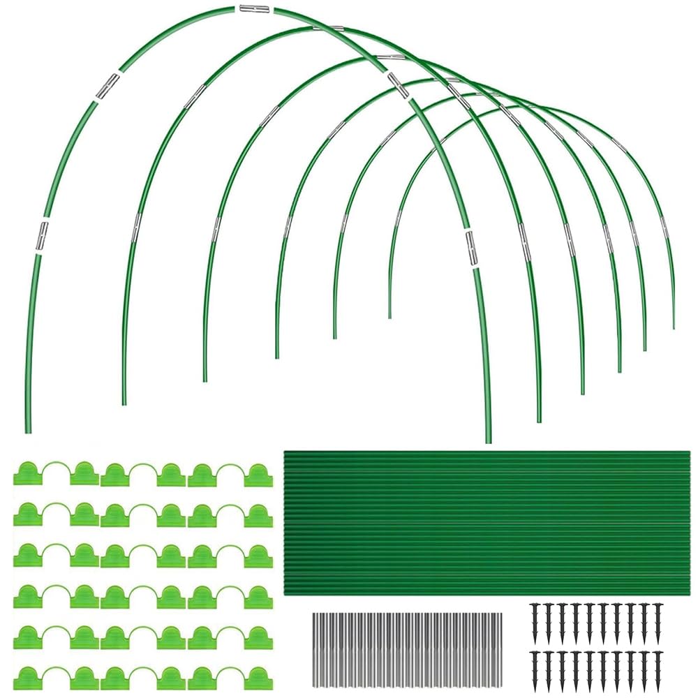 JOAASU Garden Hoops for Netting, 36pcs Greenhouse Hoops for Raised Beds with Clips & Garden Stakes, 6 Sets of 2.6M Flexible Fiberglass Support Hoop for Plant Cover, DIY Grow Tunnel for Outdoor Plant