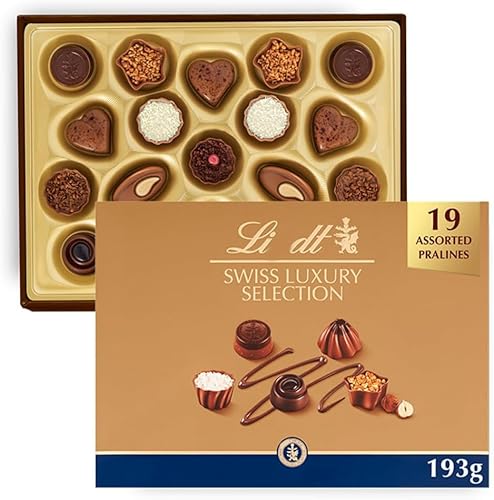 Lindat Swiss Luxury Selection, 193g – Medium Gift Box with 19 Assorted Milk, White & Dark Chocolates