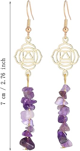 Miniatura 4 de Aretes colgantes de piedra natural para mujer, aretes de gancho colgantes de cristal colorido con piedras preciosas