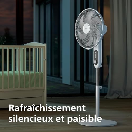 Philips Ventilateur sur pied Série 1000 - Puissant et silencieux, 38 dB, Hauteur réglable, Inclinable et rotatif, Minuterie, Blanc (CX1220/00) - 3