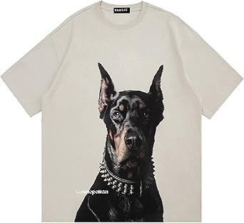 Vamtac Mens Oversized Doberman Graphic Tees Shirt Casual Summer Tops Streetwear Aesthetic T-Shirt Unisex