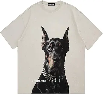Vamtac Mens Oversized Doberman Graphic Tees Shirt Casual Summer Tops Streetwear Aesthetic T-Shirt Unisex