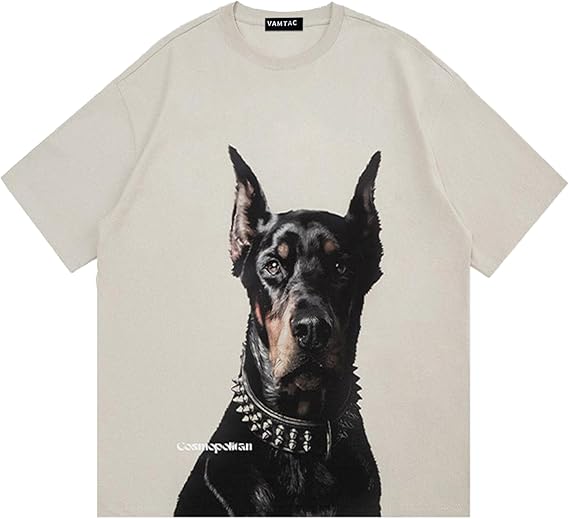 Vamtac Mens Oversized Doberman Graphic Tees Shirt Casual Summer Tops Streetwear Aesthetic T-Shirt Unisex
