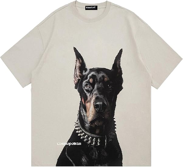 Vamtac Mens Oversized Doberman Graphic Tees Shirt Casual Summer Tops Streetwear Aesthetic T-Shirt Unisex