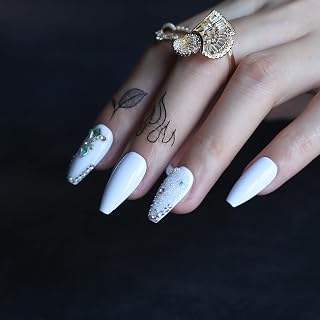 Coffin Gel False Nails Cover Crystal Clear Ballet Square White With Rhinestones Fake Nails Logo Nail Case Can Be Customized