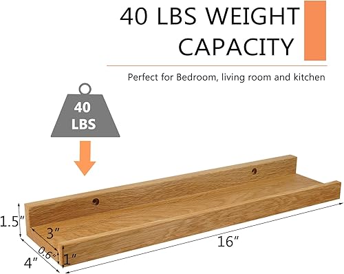 Miniatura 7 de Recogwood Estantes flotantes montados en la pared, estantes de pared de 16 pulgadas para decoración y almacenamiento, estante de madera de roble