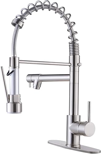 DJS Grifos de cocina con rociador desplegable negro mate - Extremos dualesGrifo de fregadero de cocina de resorte de 1 o 3 agujeros con placa de