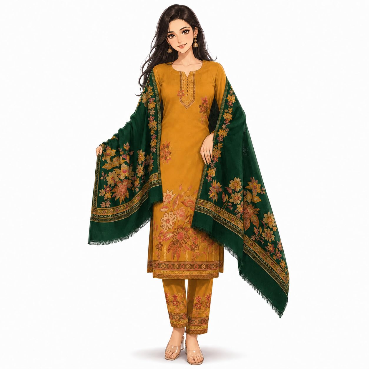 Women's Premium Kashmiri Kani Woolen Salwar Suit Set | Designer Unstitched Winter Dress Material with Rich Zari Woven Shawl | Elegant Ethnic 3-Piece Suit for Women-picture-30