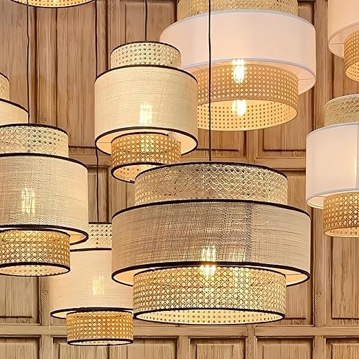 Image of AJ Cane Store Rattan Cane Webbing Premium Ceiling Light Hanging Pendant lamp for Indoor Lighting (10 inch Dia x 10 inch inch Height) (Bulb not Included)