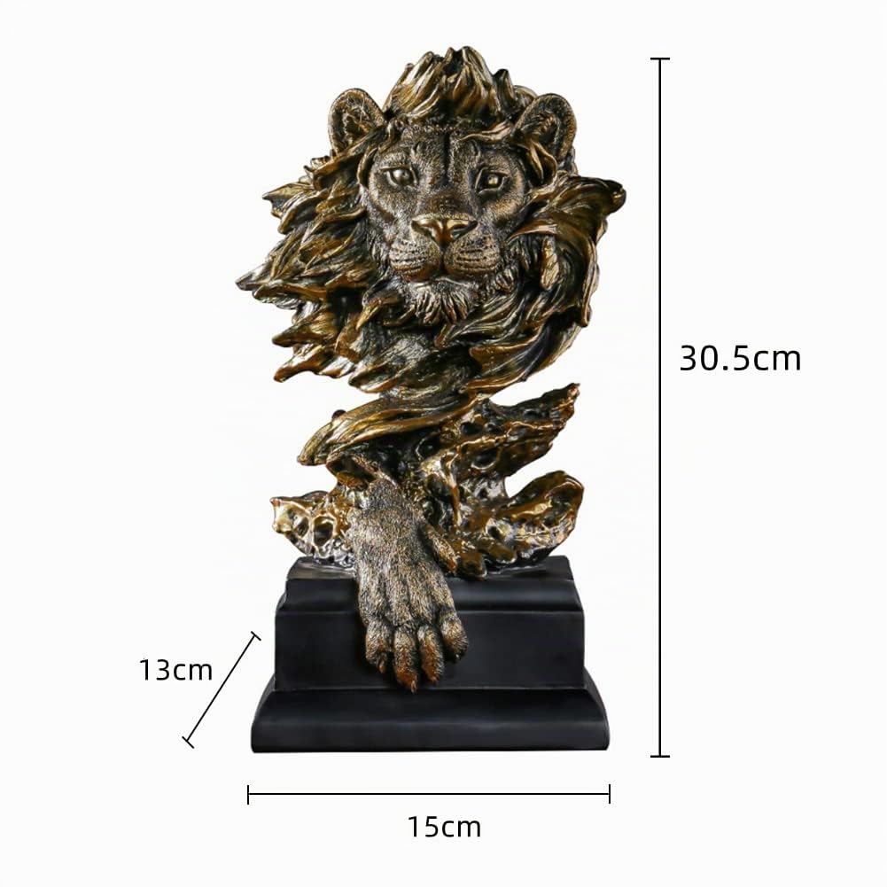 Lin's Wood Figurine de tête de Lion en résine,Statue de Lion en résine,Statue de tête d'animal,décoration de Bureau, décoration pour la Maison,Le Bureau.