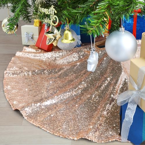48 Inch Christmas Tree Skirt Rose Gold Sequin Tree Skirts Plus Xmas Tree