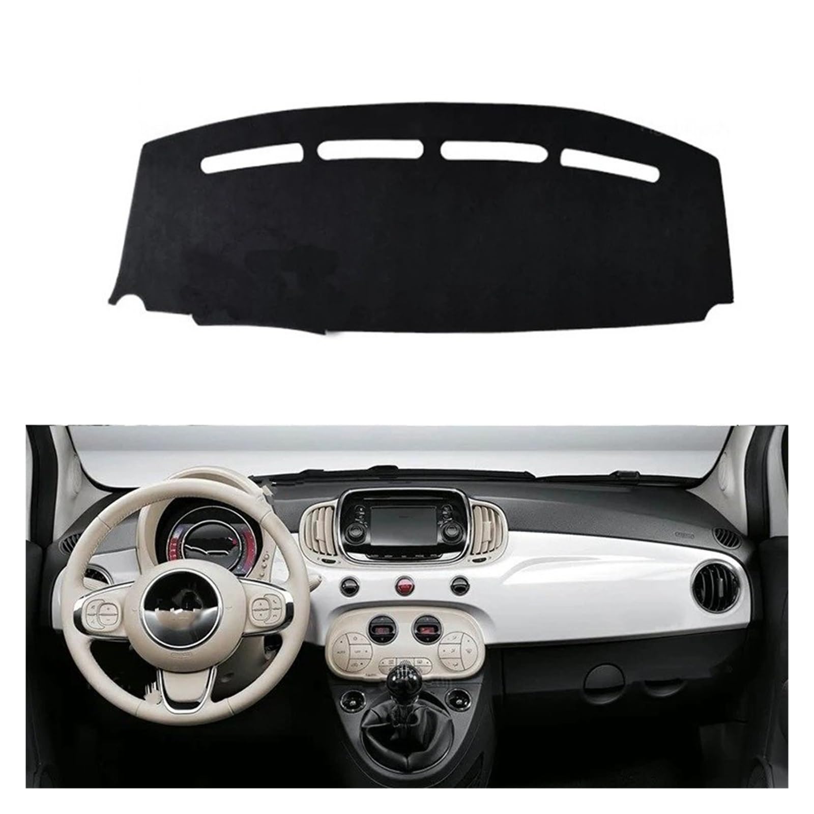 Tapis Dash Mat Housse Tableau Bord Pour Fiat 500 500c 500e 2007-2024 Protection Contre Lumière Antidérapante Anti-salissures Pare-soleil Housse Tableau Bord Voiture(Left Hand Black)
