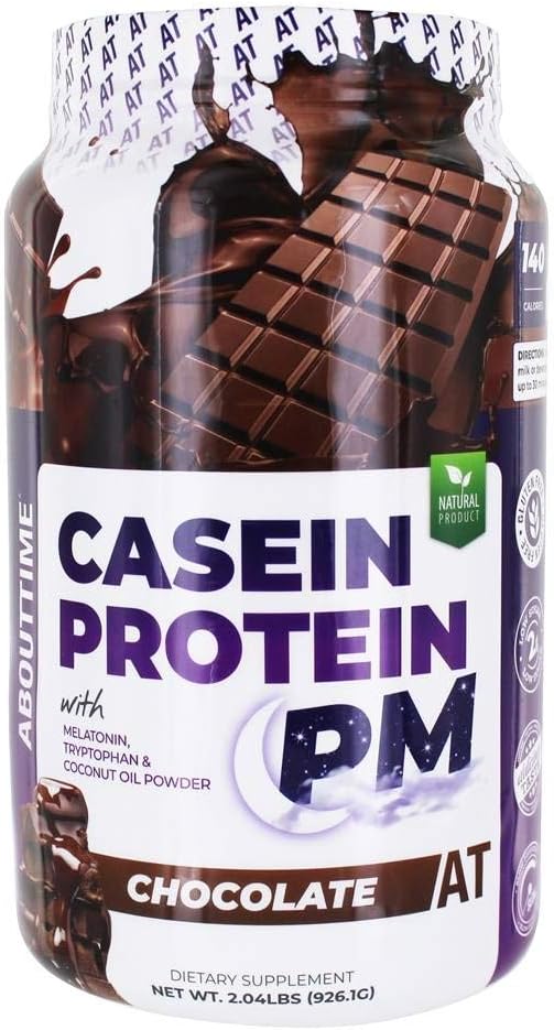 About Time Casein Protein Chocolate 2lb - 19g Protein, Nighttime Recovery Formula, No Artificial Sweeteners, No Growth Hormones