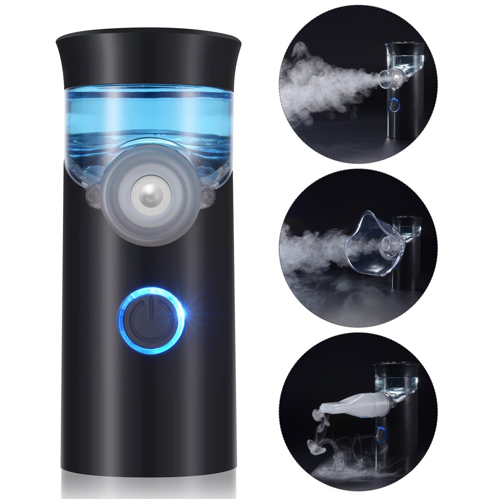 Portable Nebulizer, SoulBay Rechargeable Handheld Ultrasonic Mini Nebuliser Inhaler Machine for Adults Kids Car Travel – Black