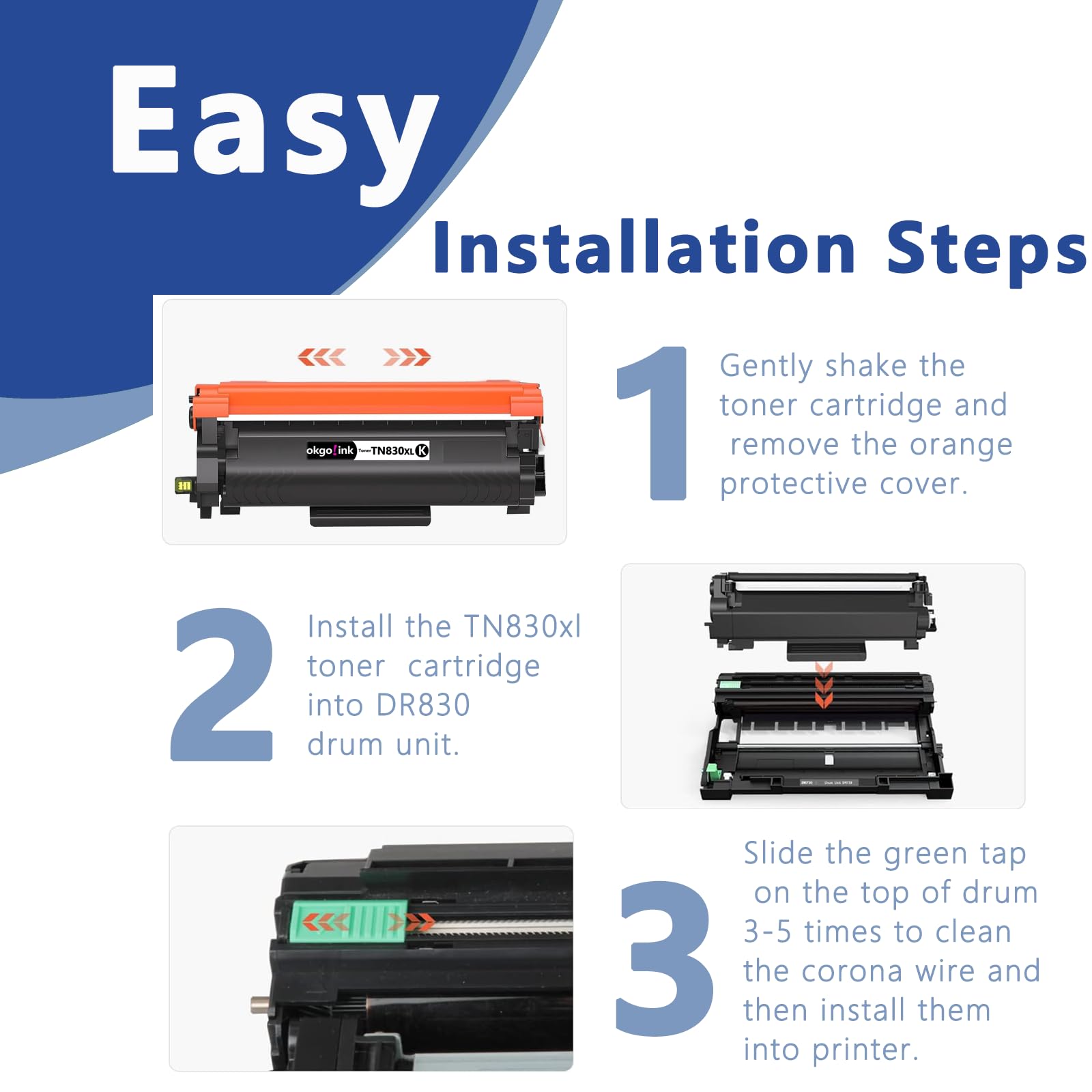 Compatible TN830XL Toner Cartridge Replacement for Brother TN830 TN830XL/V/R TN-830XL TN 830 XL Toner use with HL-L2460DW DCP-L2640DW HL-L2405W MFC-L2820DW HL-L2400D HL-L2480DW Printer 2 Pack Black