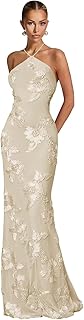 Floral Bridesmaid Dresses for Women Tulle Halter Mermaid Long Prom Dress Formal Gowns