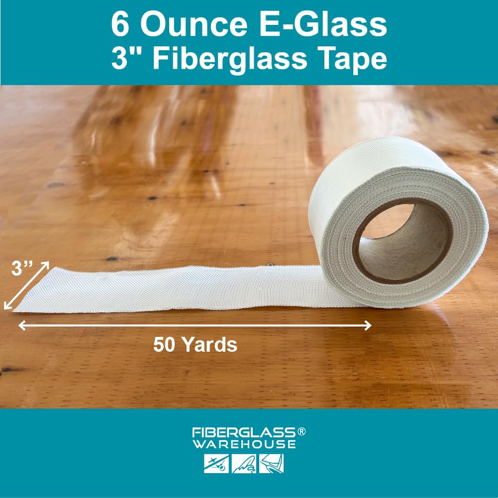 Fiberglass Cloth Tape, 6 oz, 3" Wide by 50 Yards Long (150 Feet), E-Glass Plain Weave for Seams, Repair Work, Reinforcing and Winding
