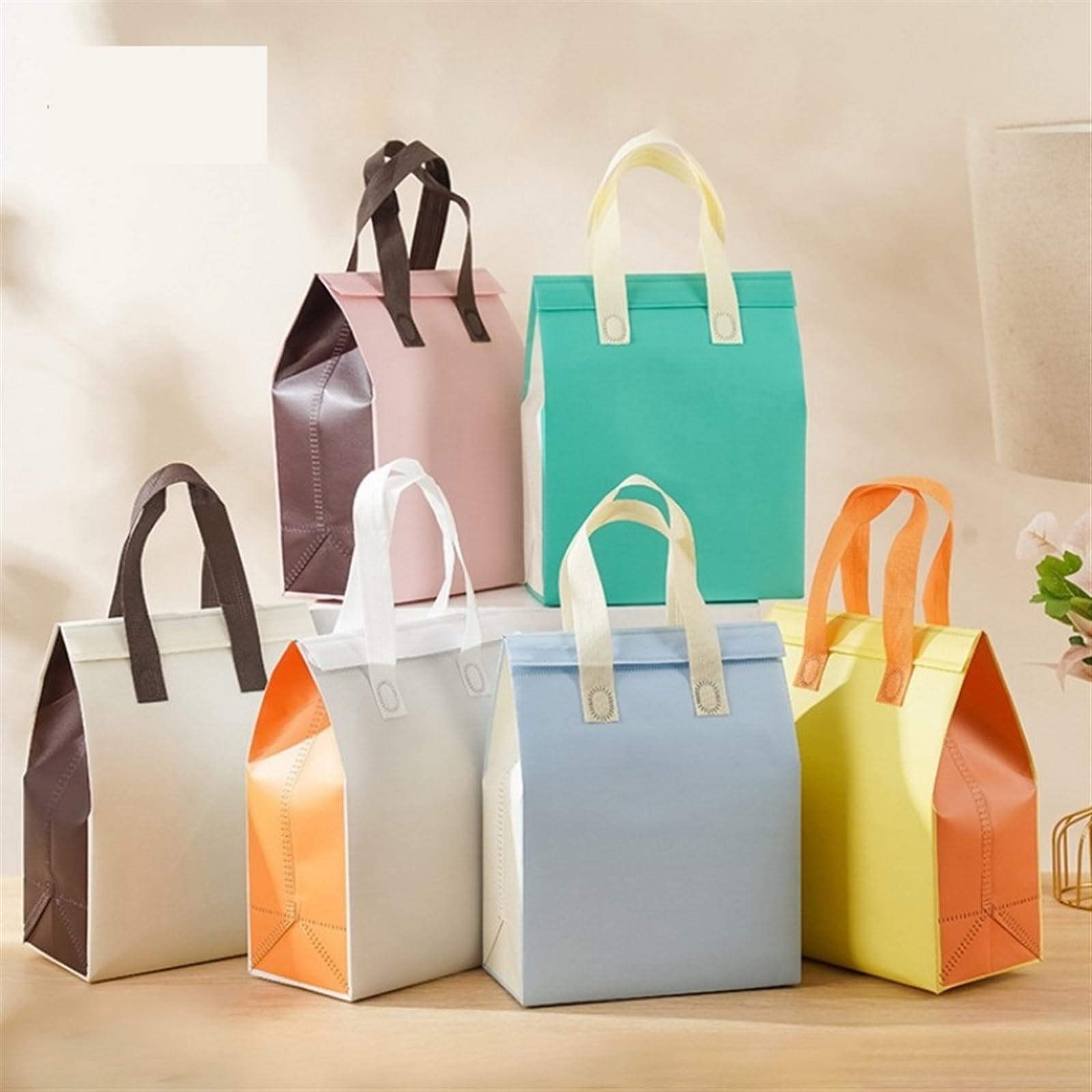 Bolsa IsotéRmica Para Comida 25 bolsas de tela no tejidas for el almuerzo, cajas de tela portátiles for alimentos, pasteles, bebidas, bolsas reutilizables for mantener el calor y el frío Termica Porta