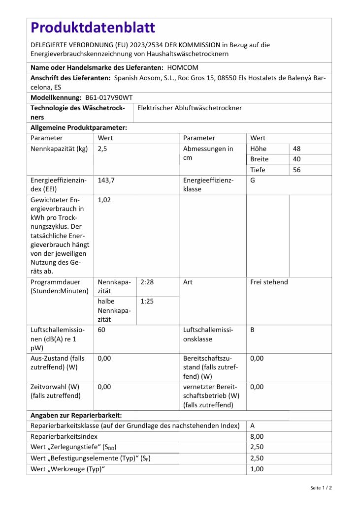 HOMCOM Mini Wäschetrockner mit 5 Programm 800 W 4 kg bis zu 60℃, Freistehend Wandmontierbar Ablufttrockner mit Smart-Sensor, Timer und Touch-Anzeige Trockner für Kleidung Weiß