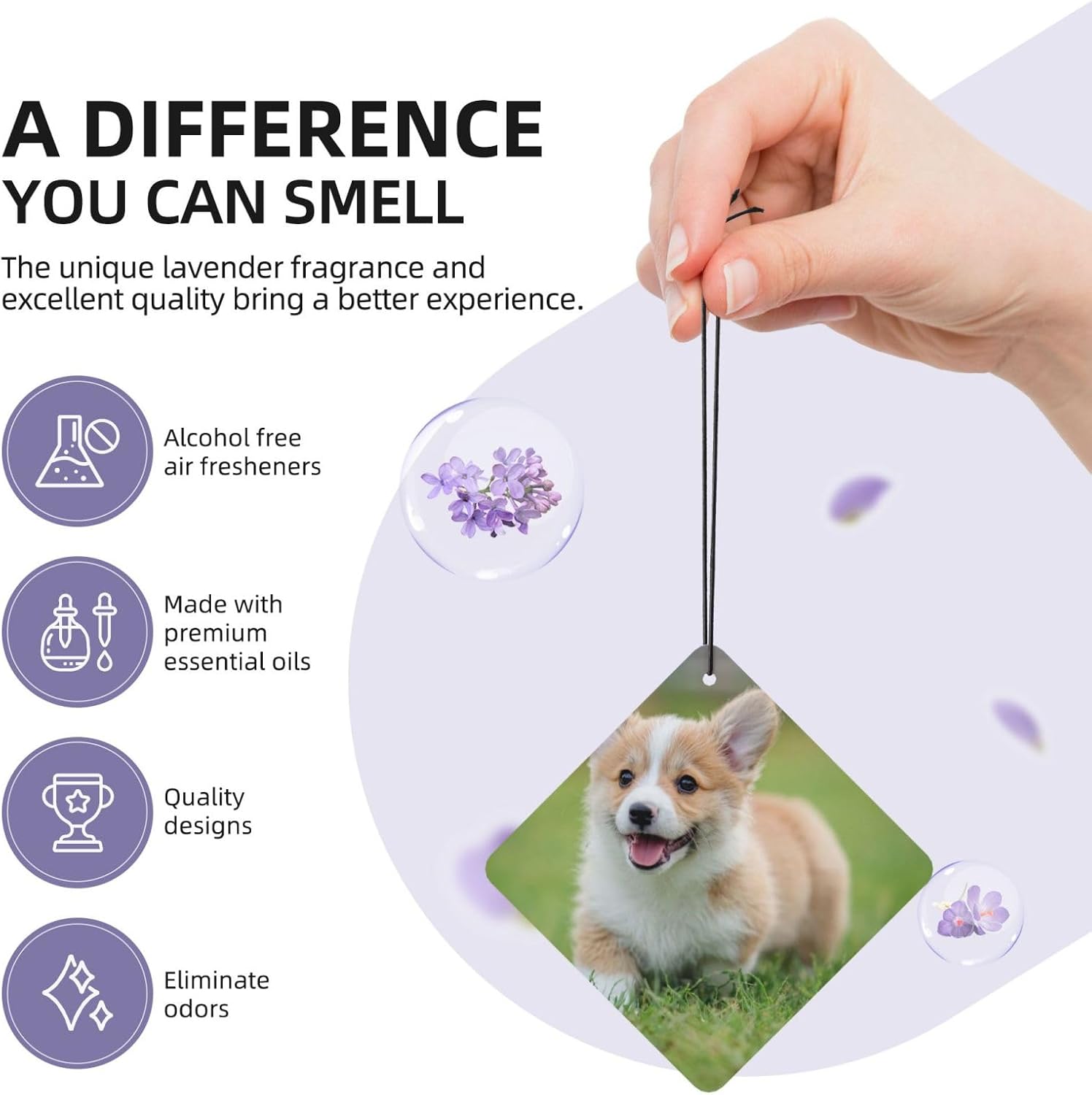 Car Air Freshener 24 PCS Corgi Puppy Hanging Car Air Fresheners Auto Interior Decor Card Freshener Strong Scented Card Lavender Cars Scents for Office Bedroom Close Drawer Square