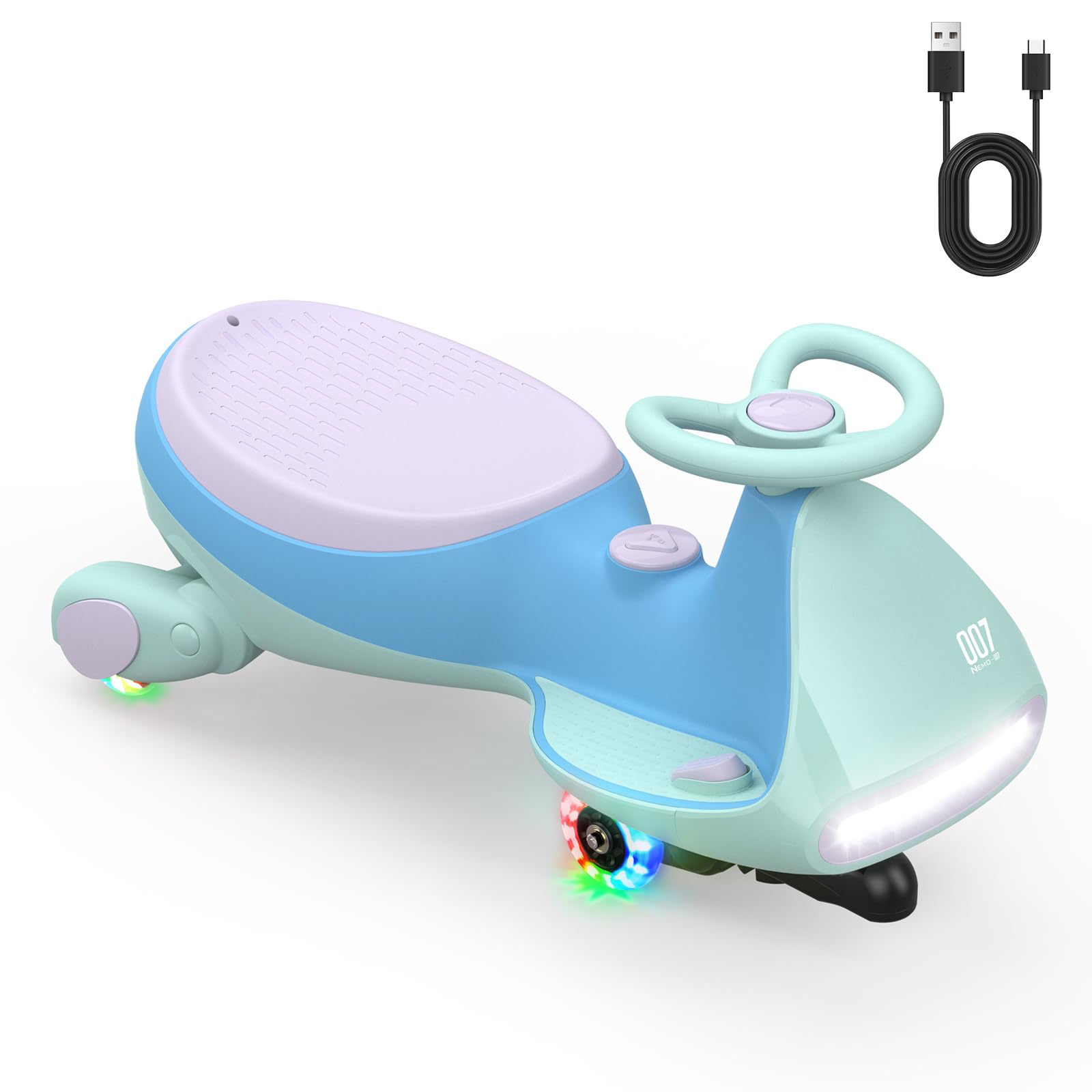 FanttikRide 12V N7 Pro Voiture Électrique Enfants, Anti-Bascule, Ergonomique, 2 en 1, 2 Vitesses, Roues Clignotantes, Bluetooth, Chargement Type C, pour Enfants à Partir de 3 Ans,Bleu Glacier.