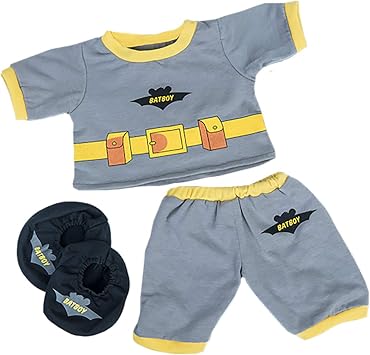 Batboy PJs with Slippers Teddy Bear Clothes Fits Most 14" - 18" Build-A-Bear and Make Your Own Stuffed Animals