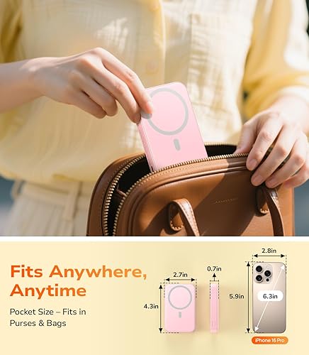 Miniatura 2 de Gospire Espejo de viaje 2 en 1 con luz y banco magnético de energía de 3000 mAh para iPhone serie 1615141312, espejo compacto para bolsos, 3 luces