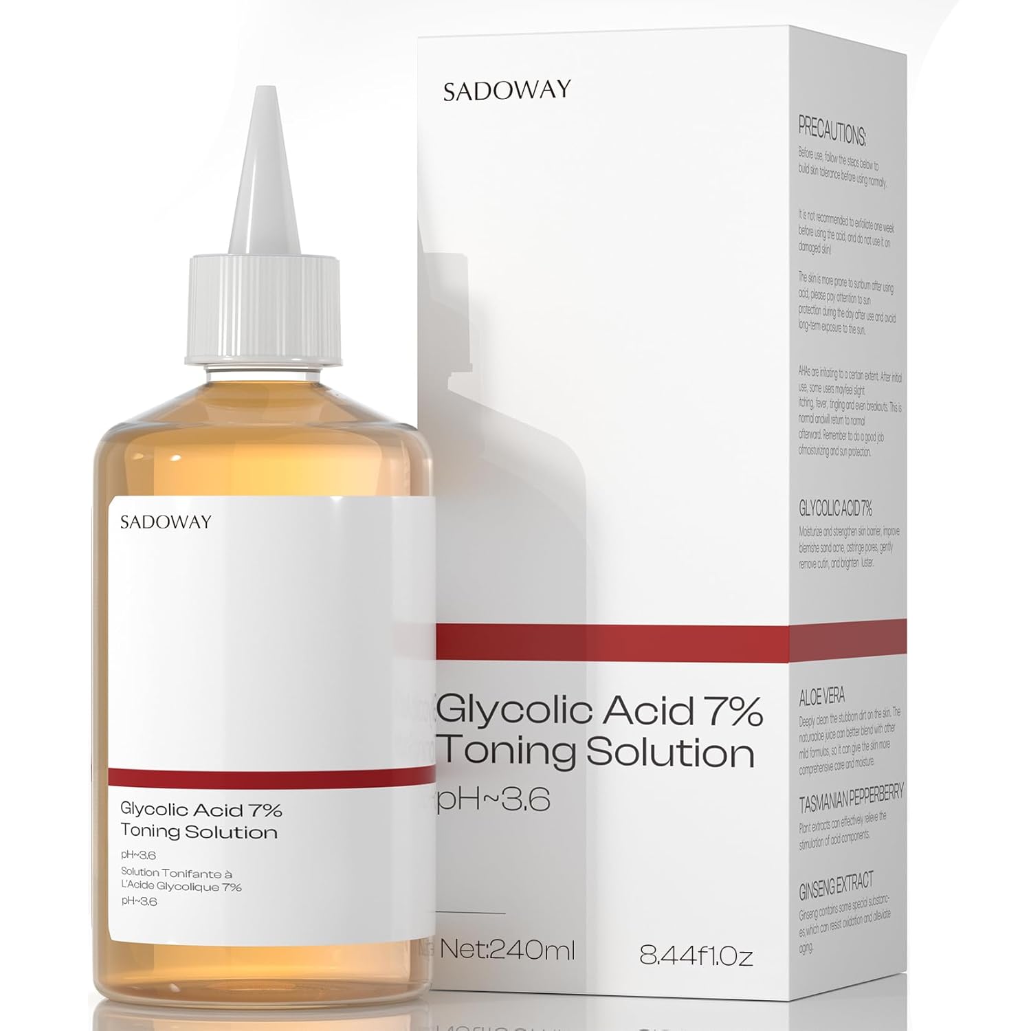Glycolic Acid Toner: 240ml Glycolic Acid 7% Exfoliating Toner Toning Solution Which Soothes and Hydrates Skin Glycolic Acid Toner: 240ml Glycolic Acid 7% Exfoliating Toner Toning Solution Which Soothes and Hydrates Skin