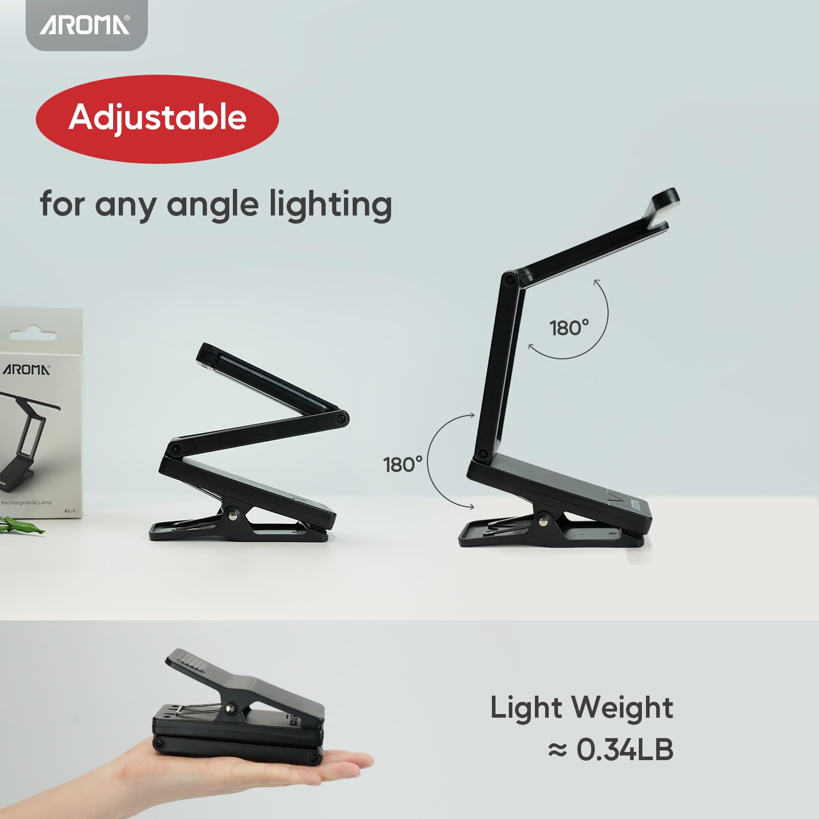 AROMA Light for Music Stand Rechargeable Clip On Piano Lamp Adjustable 2 Brightness, Black, 5cm x 6.5cm x 12.04cm - Image 4