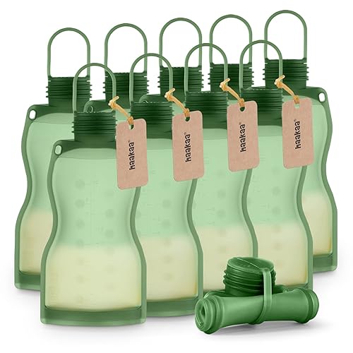 haakaa Bolsa de almacenamiento de leche materna de silicona de 9 onzas, bolsa reutilizable para congelar leche materna para lactancia,