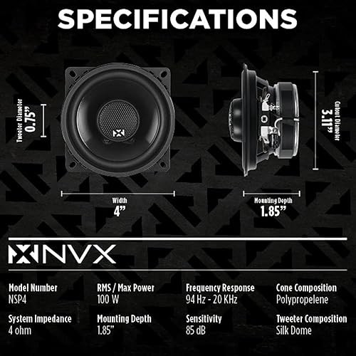 Miniatura 3 de NVX NSP4 4" Car Speakers, 300W Max, 100W RMS, 2-Way Coaxial wSilk Dome Tweeters & Built-in X-Overs, Easy to Install in CarsTrucksDoors (Pair)