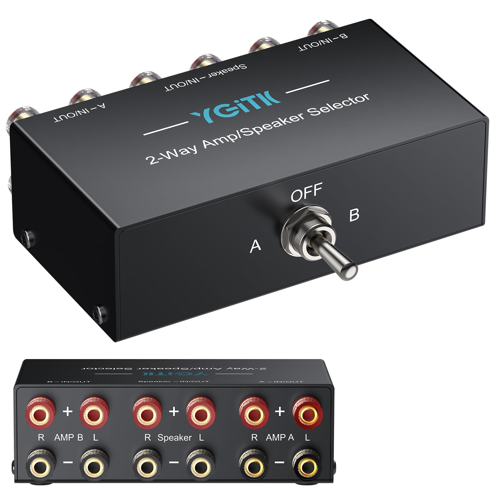 Audio Stereo Switch 2 Ingressi/Uscite,Commutatore Audio Bidirezionale a Banana Plug,Switch A/B,300W RMS,Senza Alimentazione - per Hi-Fi,Home Theater,Studio di Registrazione