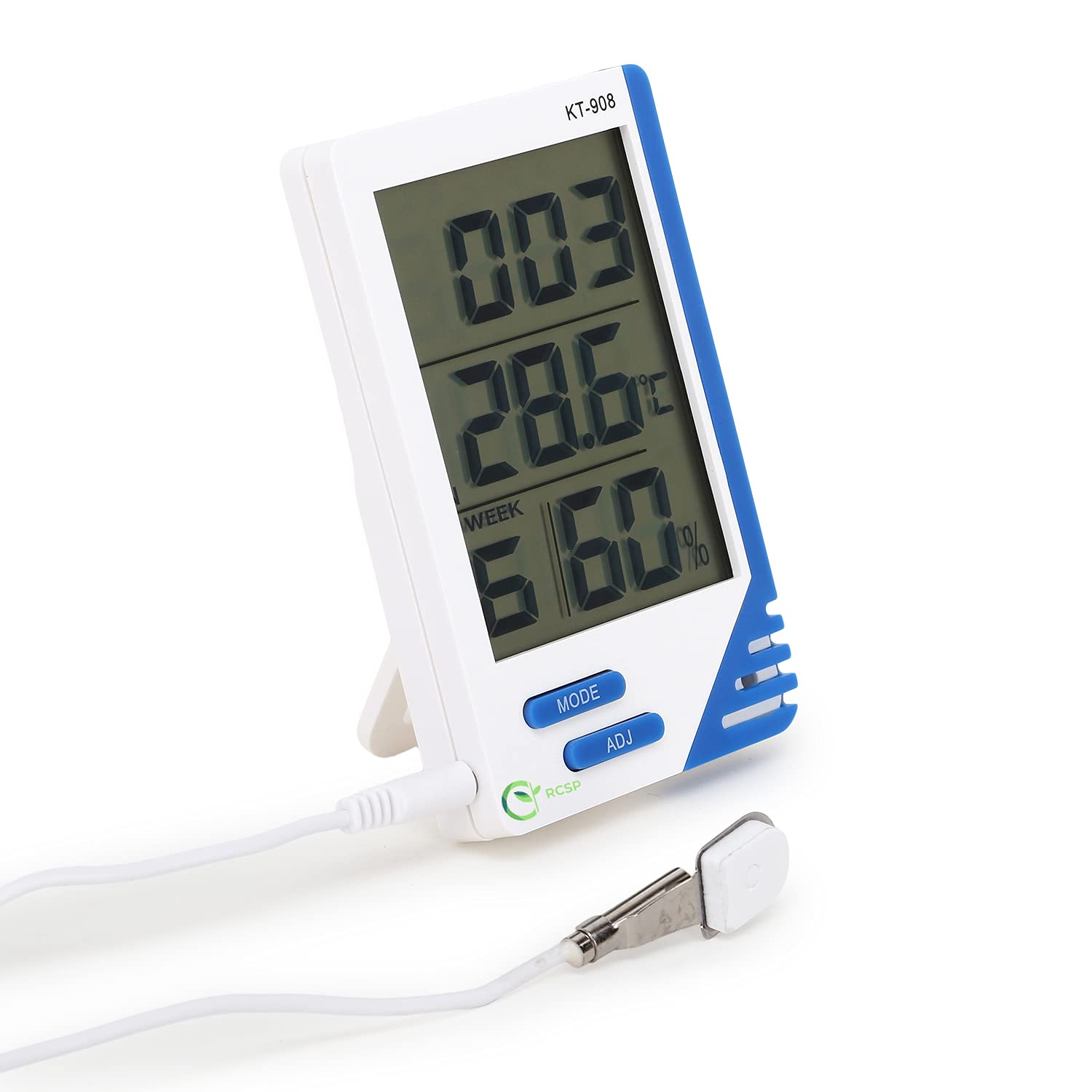 Digital Thermometer With Humidity Indicator, Clock | Durable & Highly Accurate with Large LCD Display, Indoor & Outdoor Temperature Display For Home Office KT-908 (Blue)-image-46