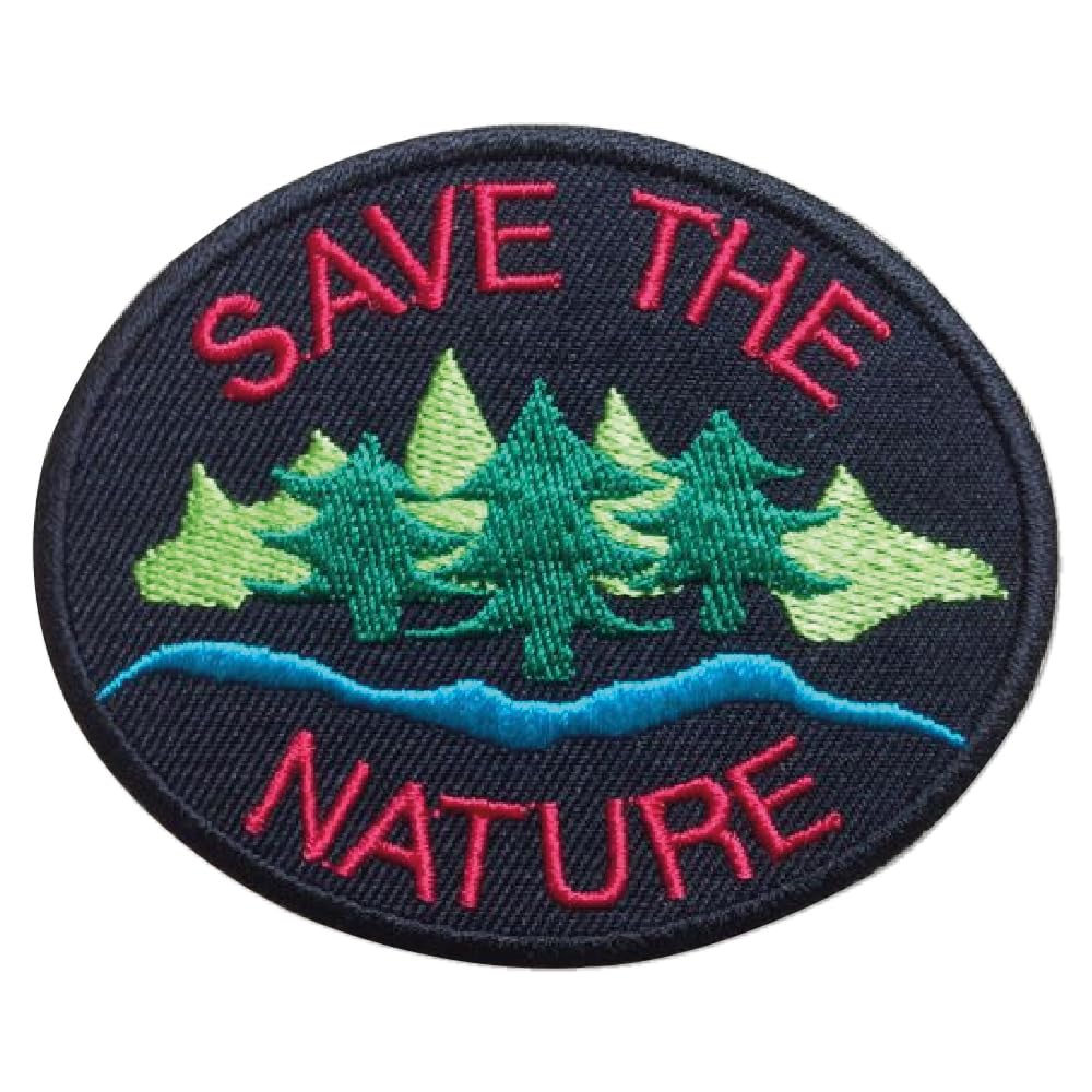 ISEE 360 Save The Nature Embroidered Patches for Jackets Clothings | Sew on/Iron On Applique Patches (3 x 3 Inch)