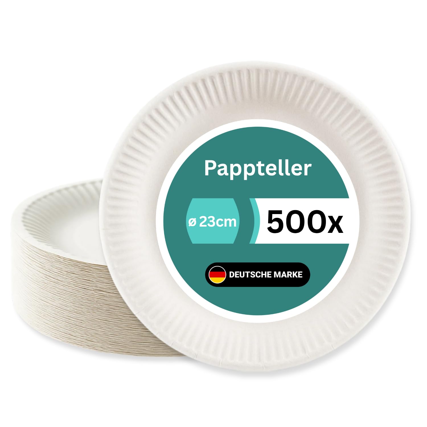 Pappteller 500 Stück - 23cm rund (weiß) | Stabile Pappteller groß aus Papier - Einwegteller für Partys und Grillfeste | Party Teller & Kuchenteller Einweg für Einmalgebrauch | Einweggeschirr