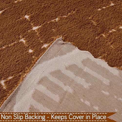Image of HOKIPO Soft Plush Sofa Throw for 1 Seater Sofa - Luxury All-Season Sofa Cover for Complete Protection, 'Supple Soft Wavy' Brown (180x180 cm) (AR-6525-BRN)