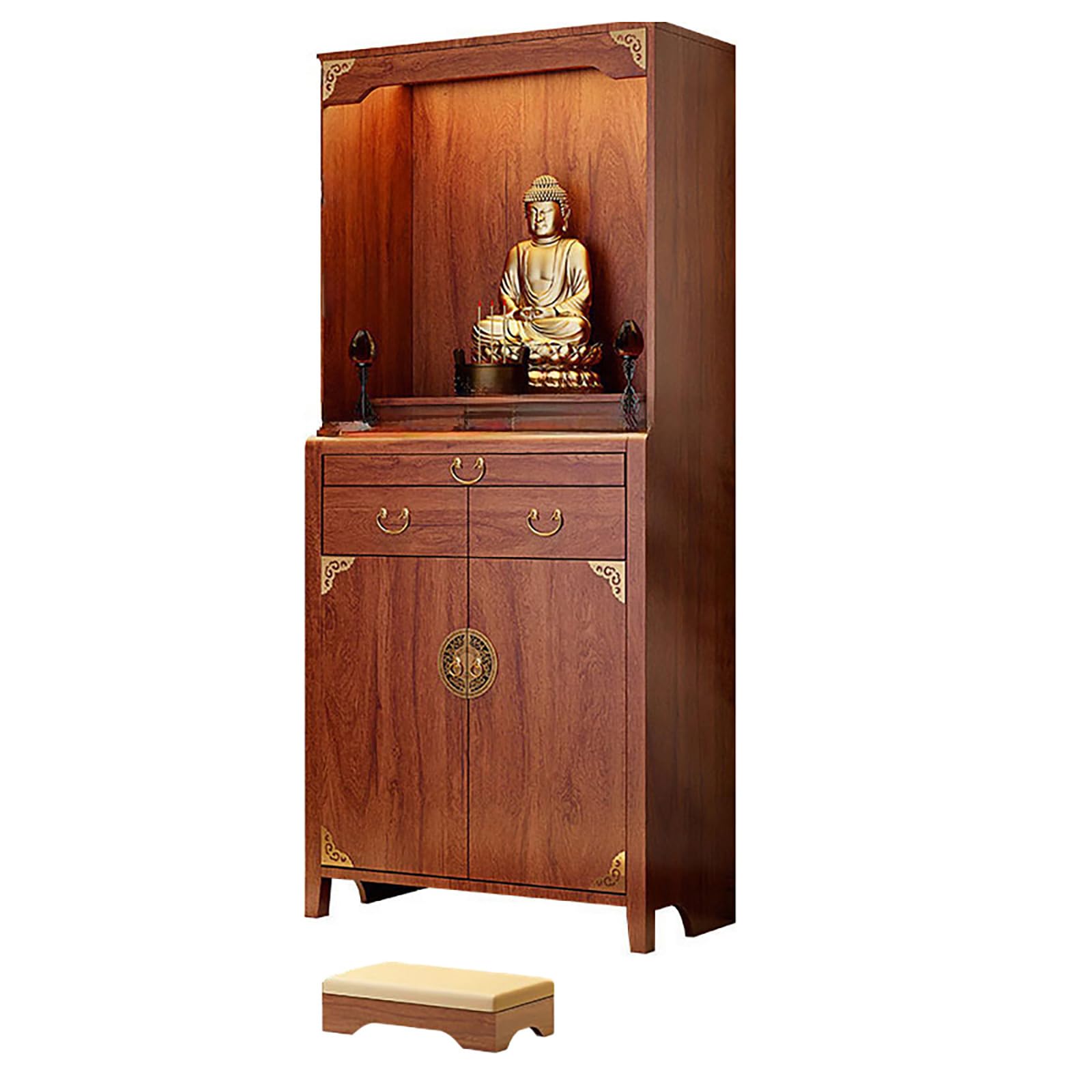 NHPJFDC Buddhist Altar Table with Storage, Chinese Style Solid Wood Buddha Shrine, Buddha Cabinet, Pooja Mandir for Home (Brown, 31.9 * 17.7 * 74.2in)