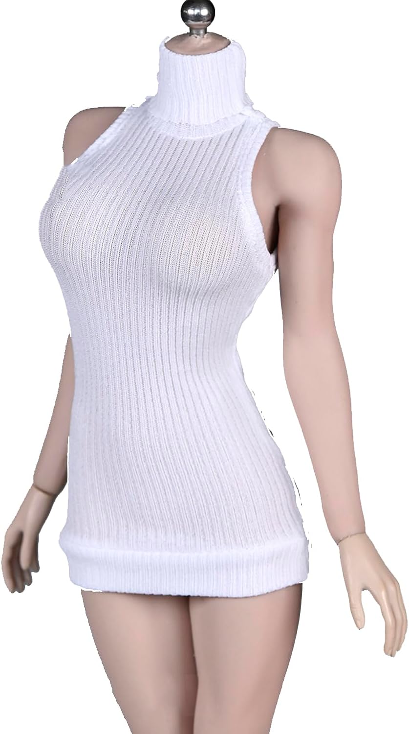 1/6 Scale Female Figure Clothes,Female Stretch Tight Sweater Thick Striped Bottoming Shirt Costume for 12inch PH TBL JO Action Figure Body (White)