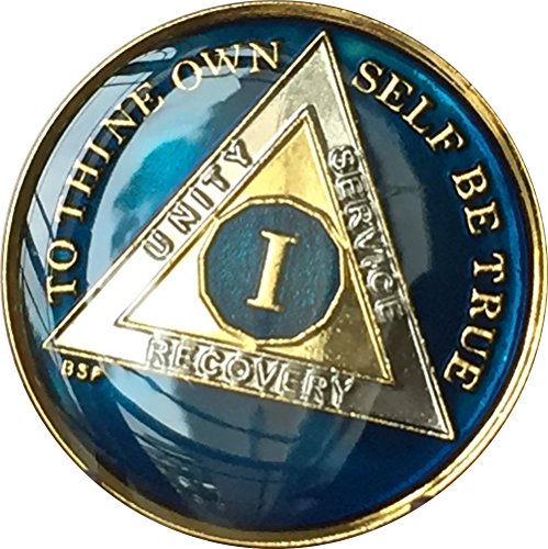 1 Year Midnight Blue Aa Medallion Chip Tri Plate Gold & Nickel Plated Serenity Prayer #TOP4