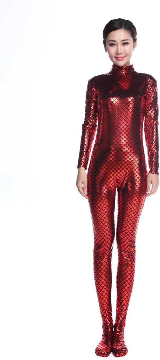 Momo Unisex Fish Scale Shiny Metallic Zentai Bodysuit without Hood