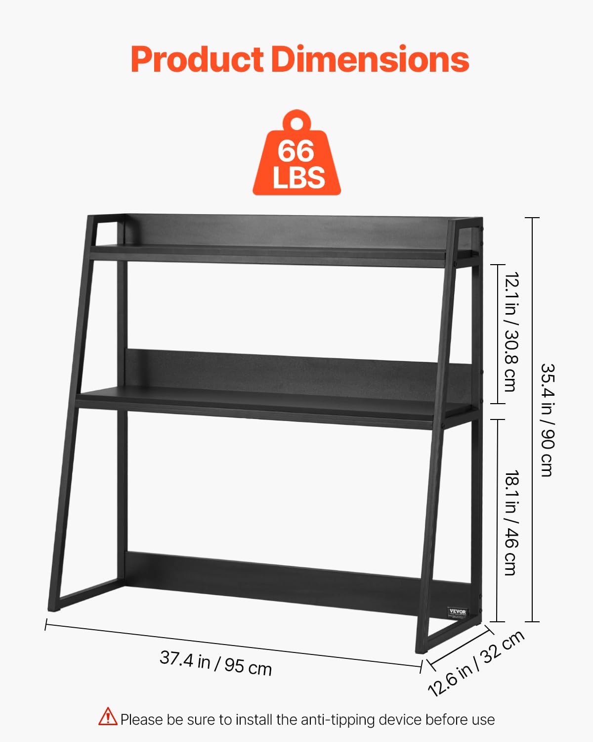 VEVOR Schreibtisch Bücherregal 2-stufiger Organizer (95 x 32 x 90 cm) Tischregale Organizer Ausstellungsregal aus Spanplatten + Melaminpapier + Q195A, Regal mit rutschfesten Füßen, Büro schwarz