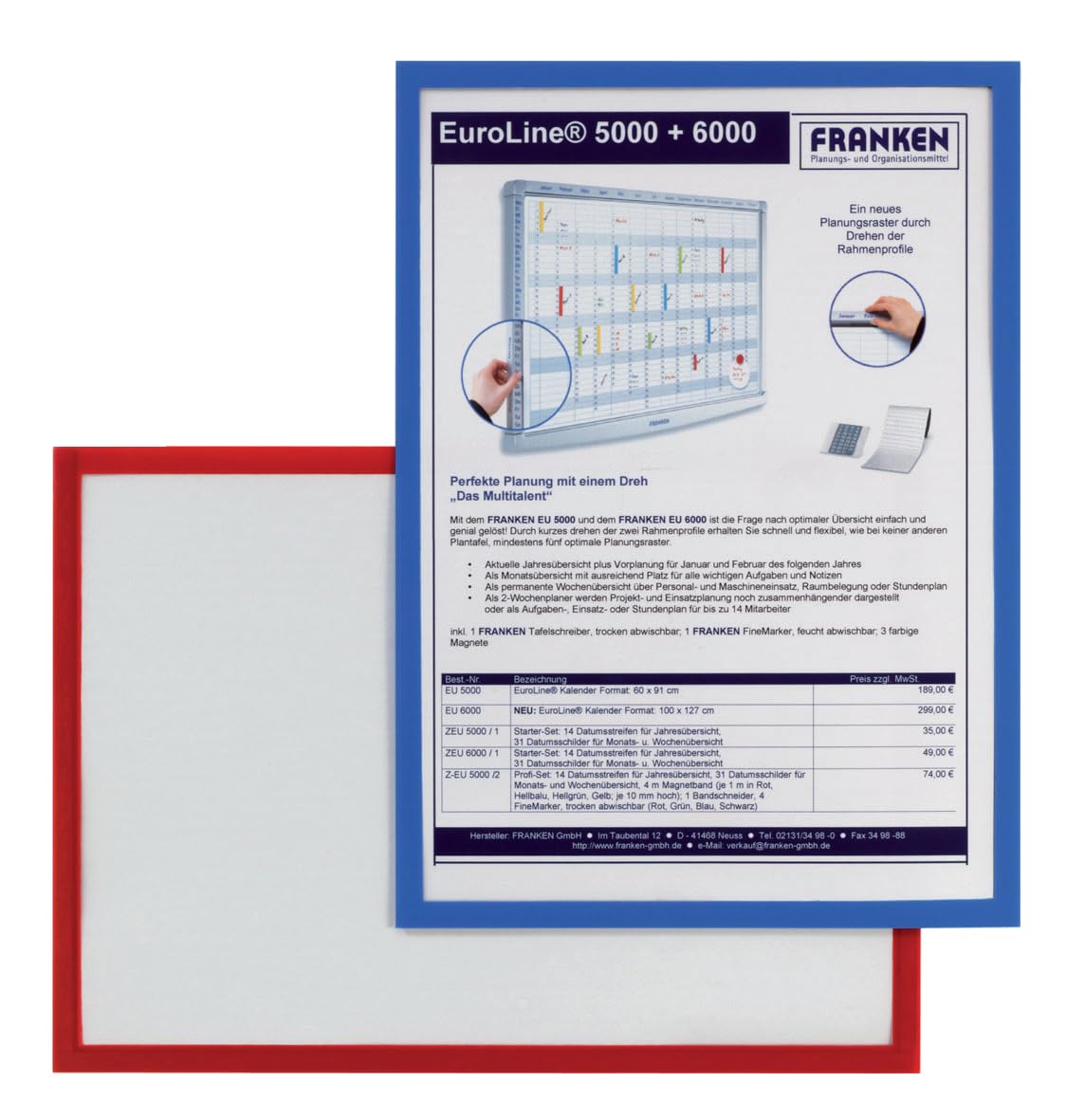 FRANKEN Portadocumenti Frame It X-tra!Line DIN A4 magnetico 5 pezzi blu